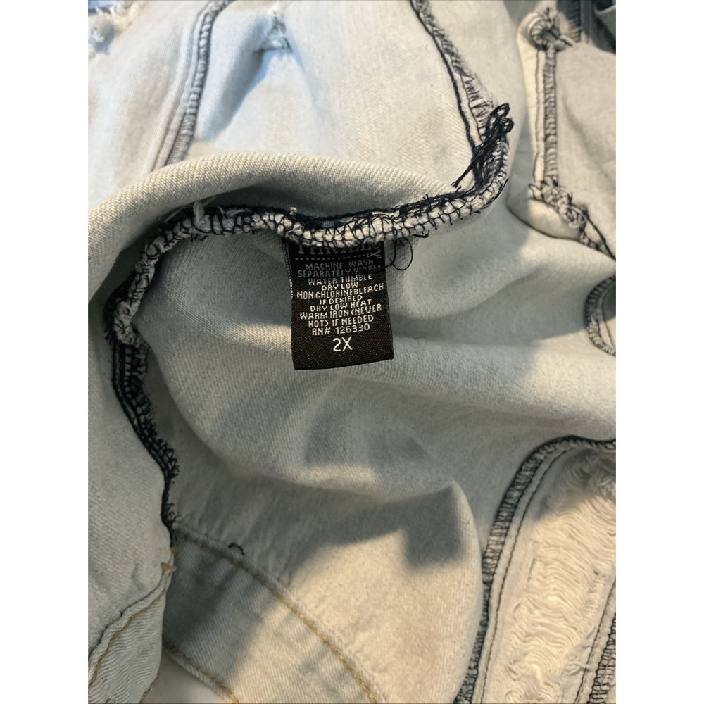Thrill Jeans Long Denim Acid Washed Jacket Distressed Destroyed Frayed Button 2X - Picture 9 of 13